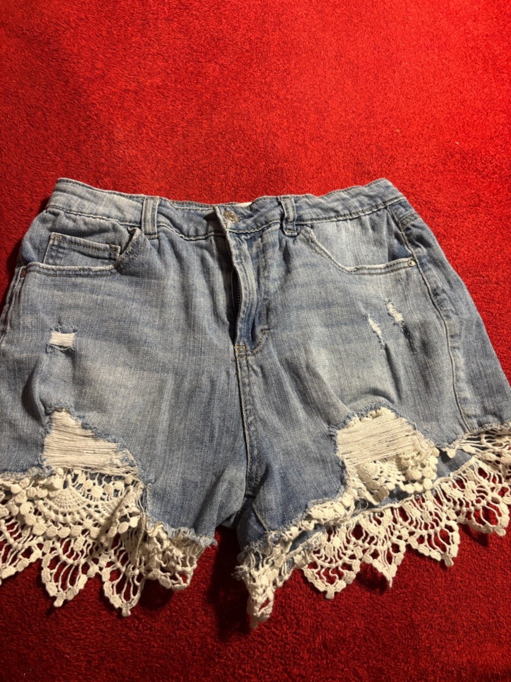 Almost Famous Lace Trim Women's Jean Shorts - size 9x2.5